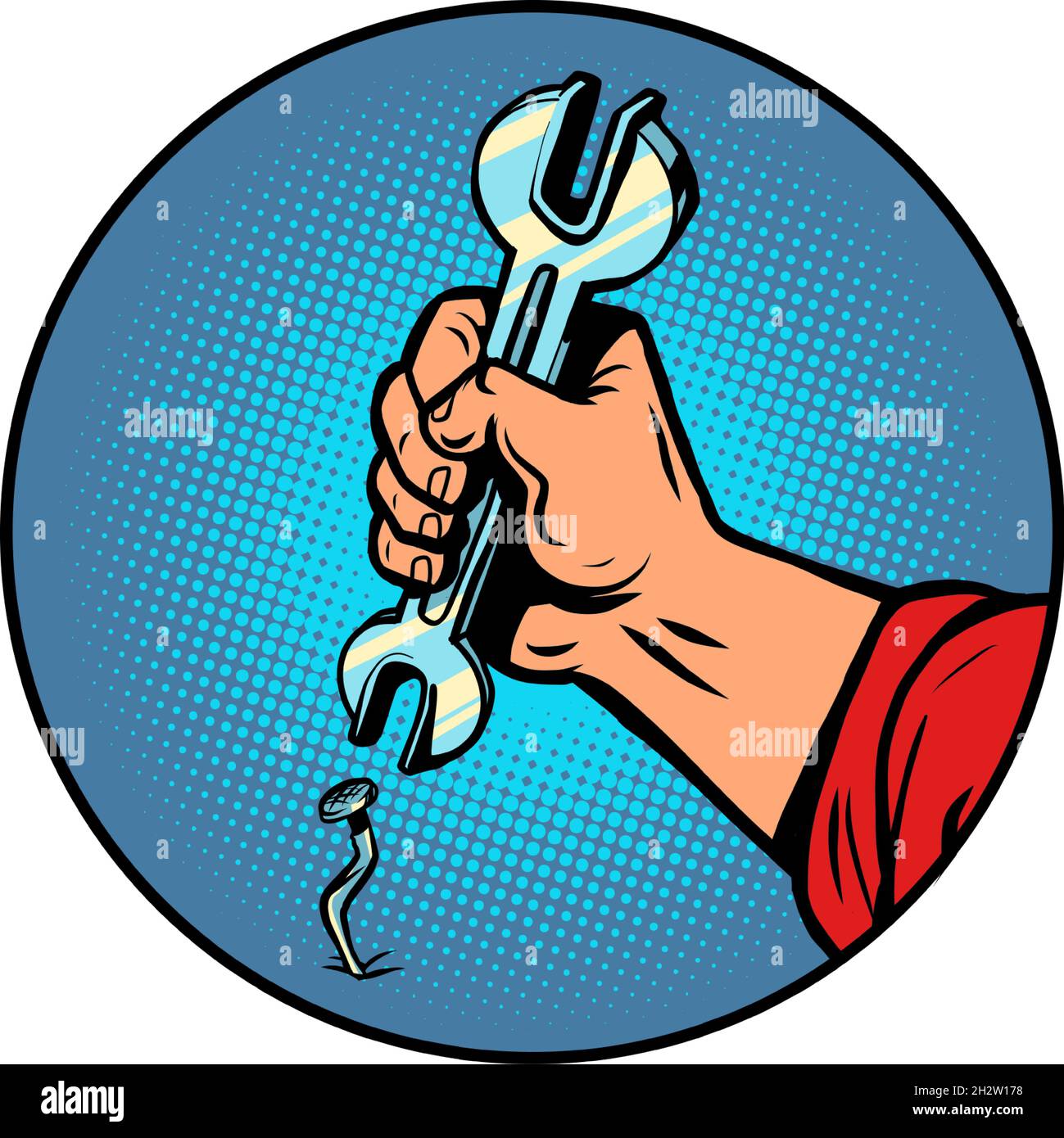 hand with a wrench, repair. Mechanic engineer plumber auto Stock Vector