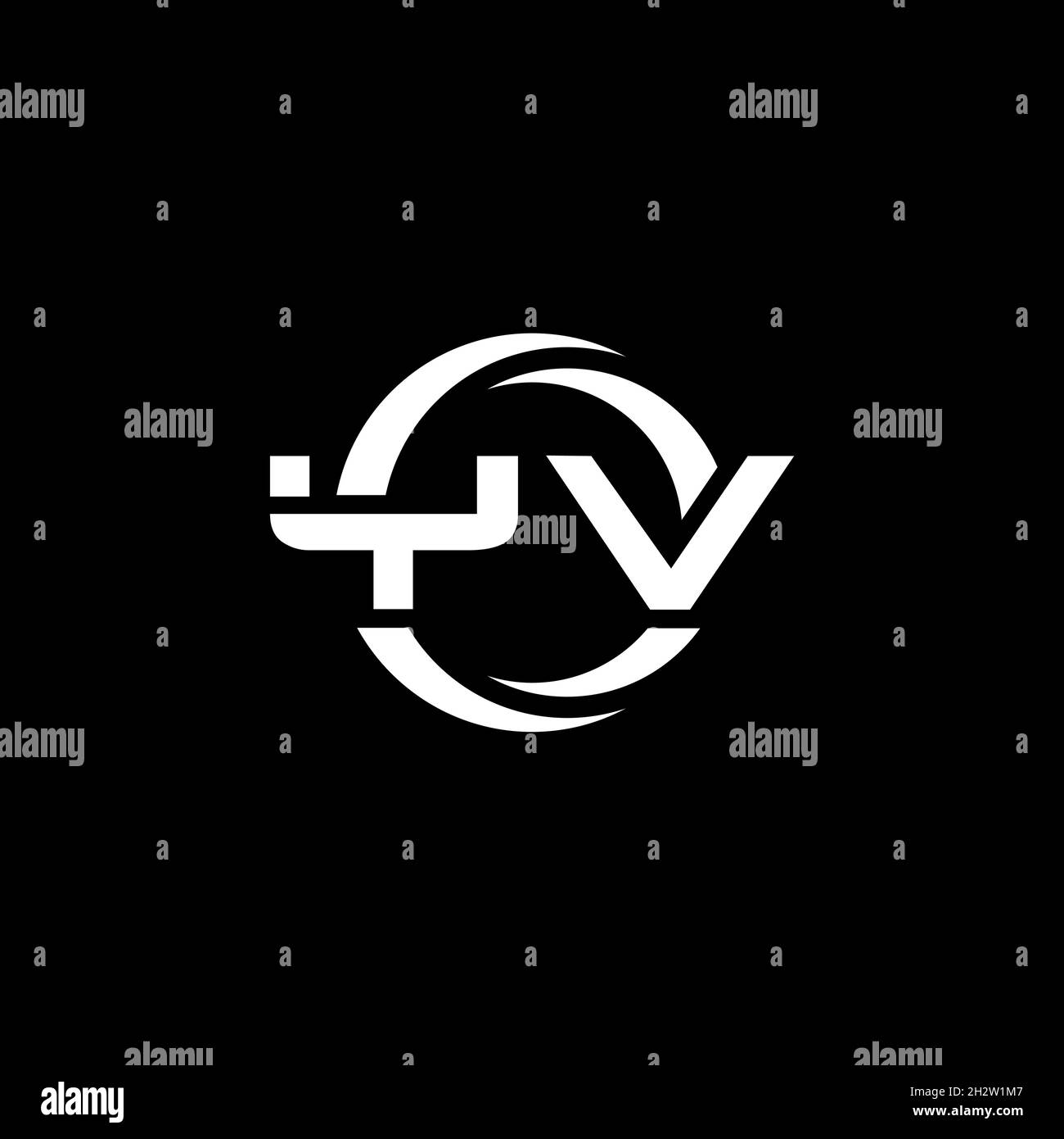 YV Monogram logo letter with simple shape and circle rounded design template isolated on black background Stock Vector