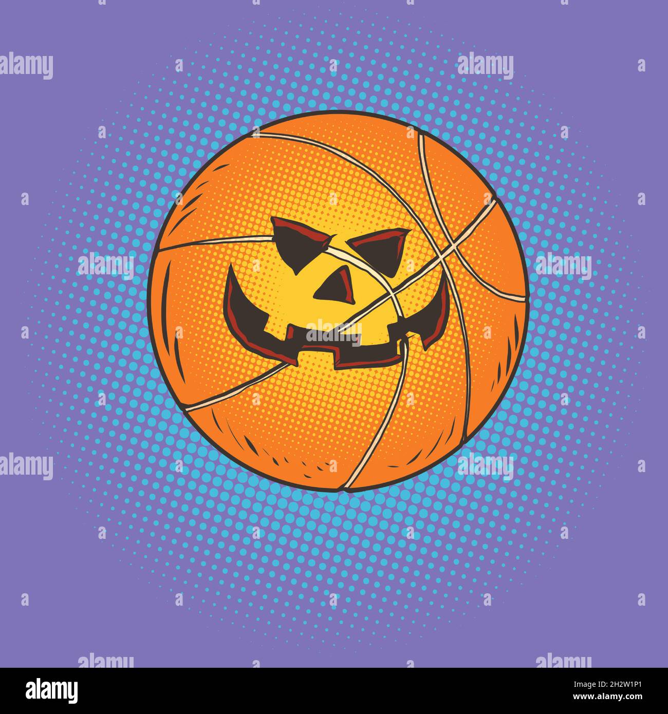 halloween pumpkin face basketball, sports item comic cartoon illustration Stock Vector