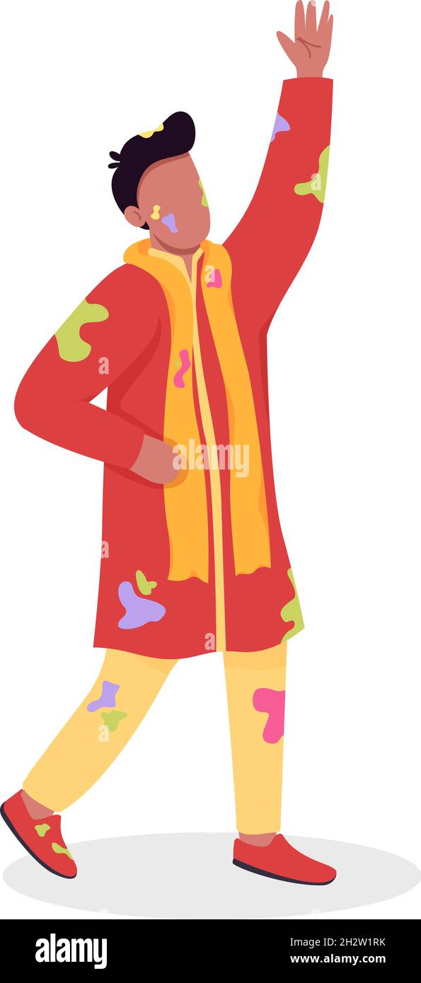 Man celebrating Holi semi flat color vector character Stock Vector