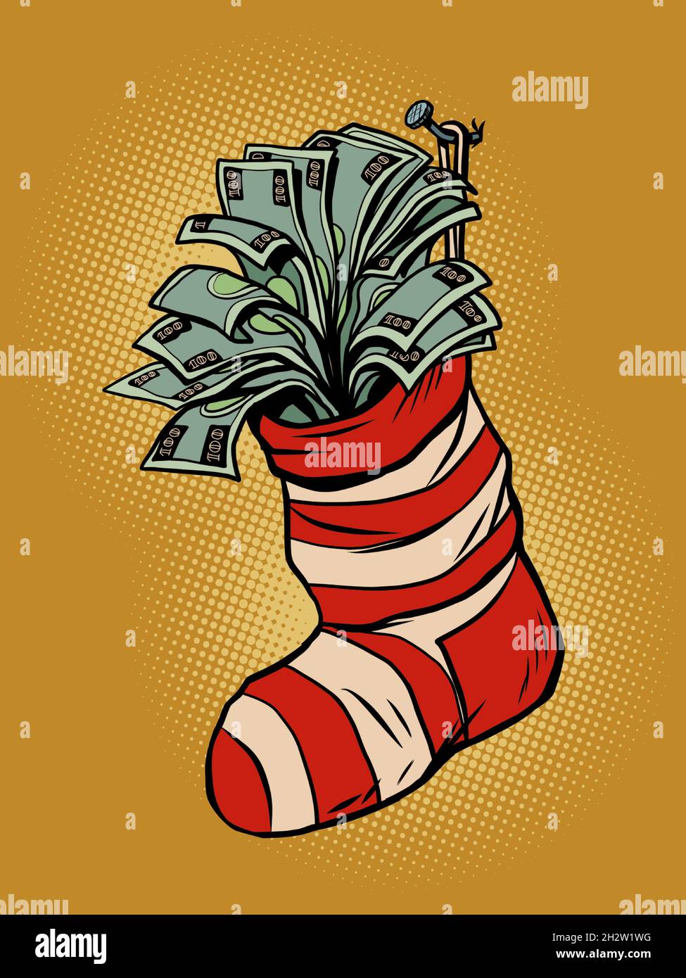 money bonus prize gift income profit christmas sock for gifts Stock Vector