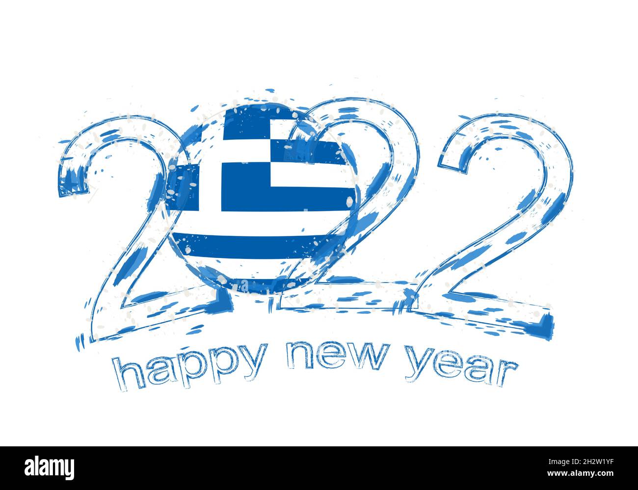 Happy New 2022 Year with flag of Greece. Holiday grunge vector