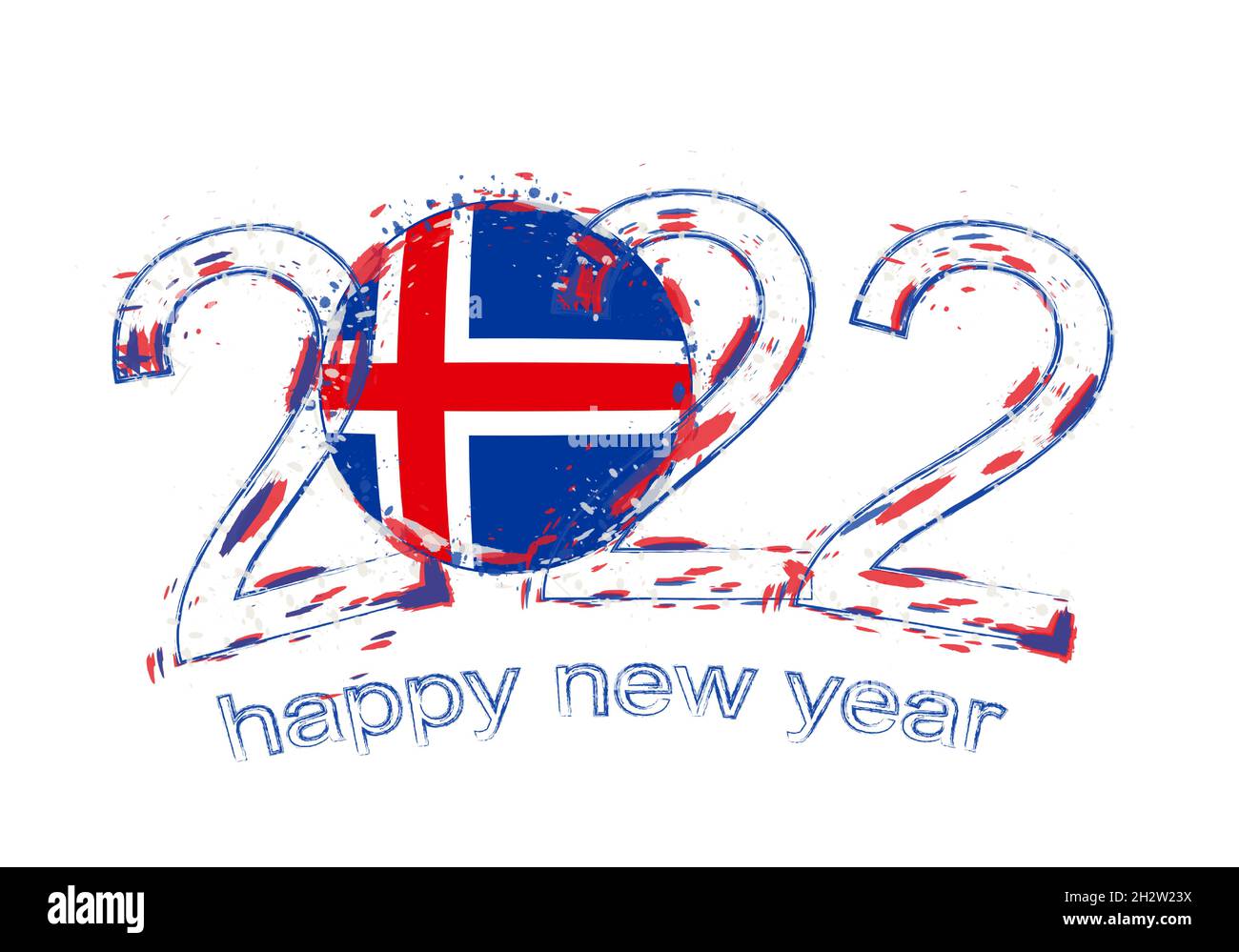 Happy New 2022 Year with flag of Iceland. Holiday grunge vector