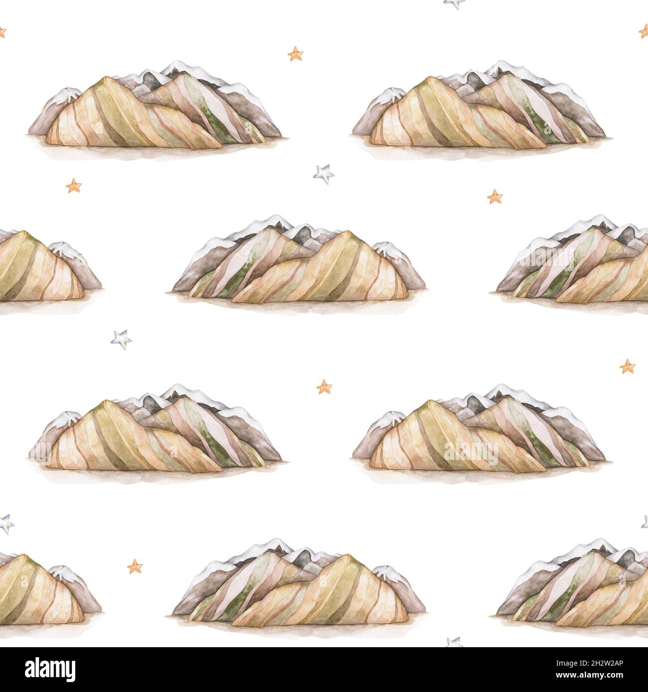 Cute hand drawn seamless pattern mountains and stars. Creative ...