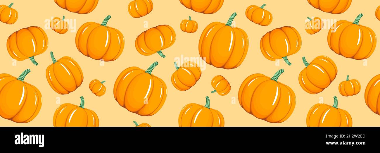 Scattered pumpkins seamless vector background. Stock Vector