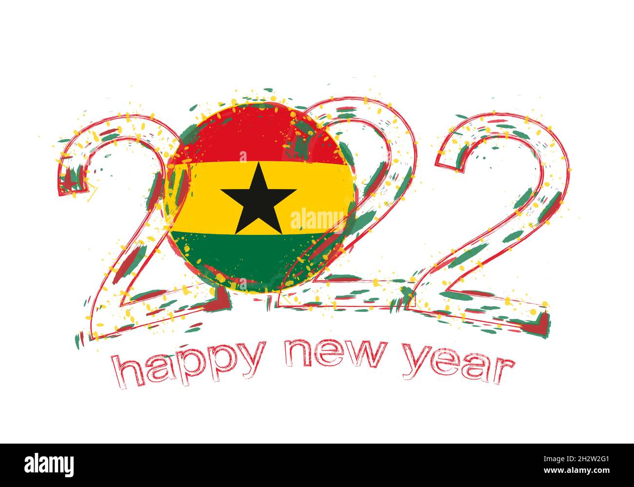 Happy New 2022 Year with flag of Ghana. Holiday grunge vector illustration Stock Vector Image