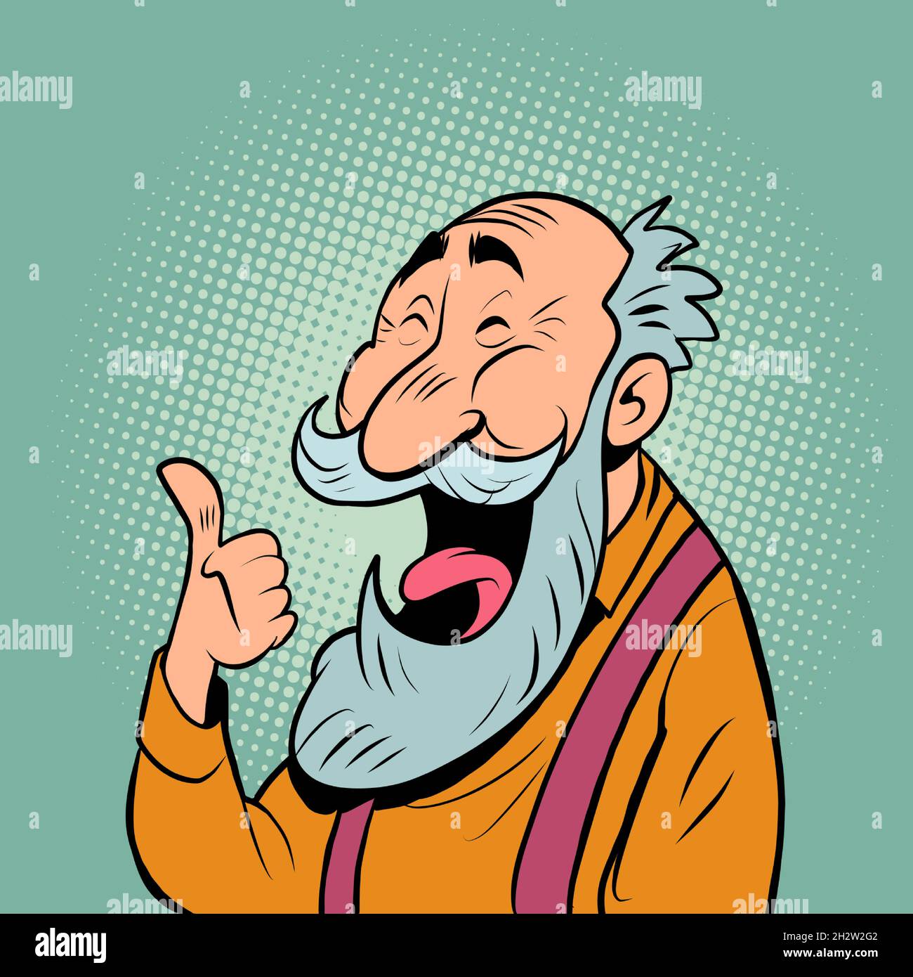 an old man with a gray beard laughs. Positive elderly senor Stock Vector