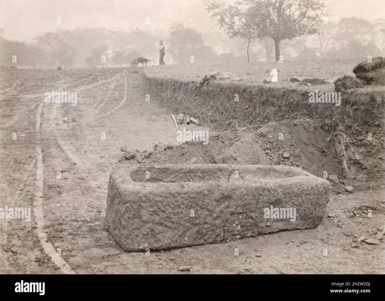Godfrey Bingley - Stone coffin unearthed in Allerton Park, Yorkshire, England Stock Photo
