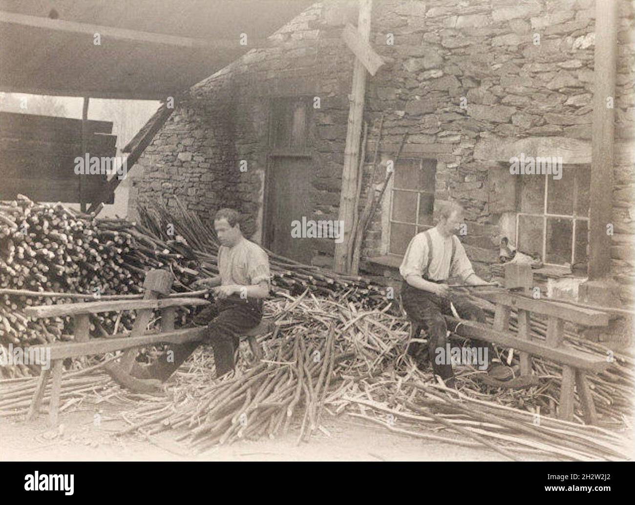 Godfrey Bingley - Basket cane splitting workshop in Finsthwaite, near Lake Windemere, Cumbria, England Stock Photo