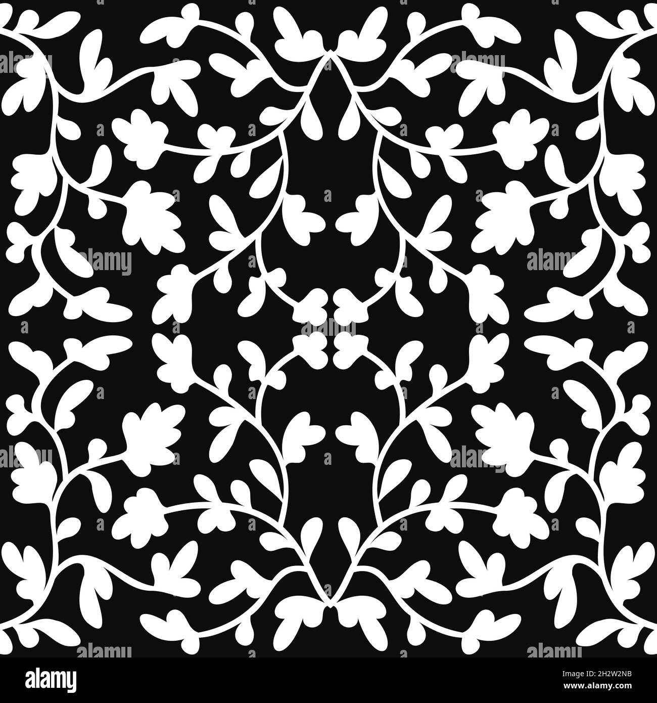Vintage abstract seamless pattern with white leaves on black background ...