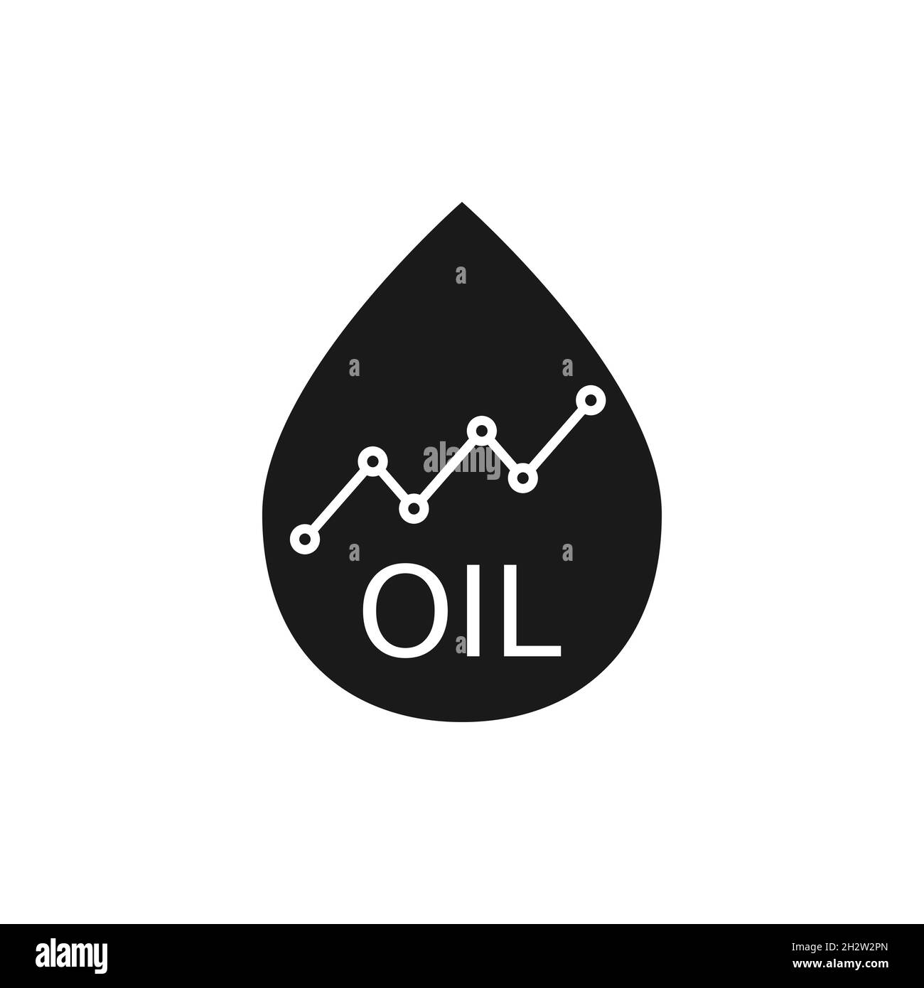 Oil price rise icon. Black droplet with oil increasing price chart. Energy crisis concept. Oil trade symbol. Fossil fuels shortage. Oil market. Vector Stock Vector