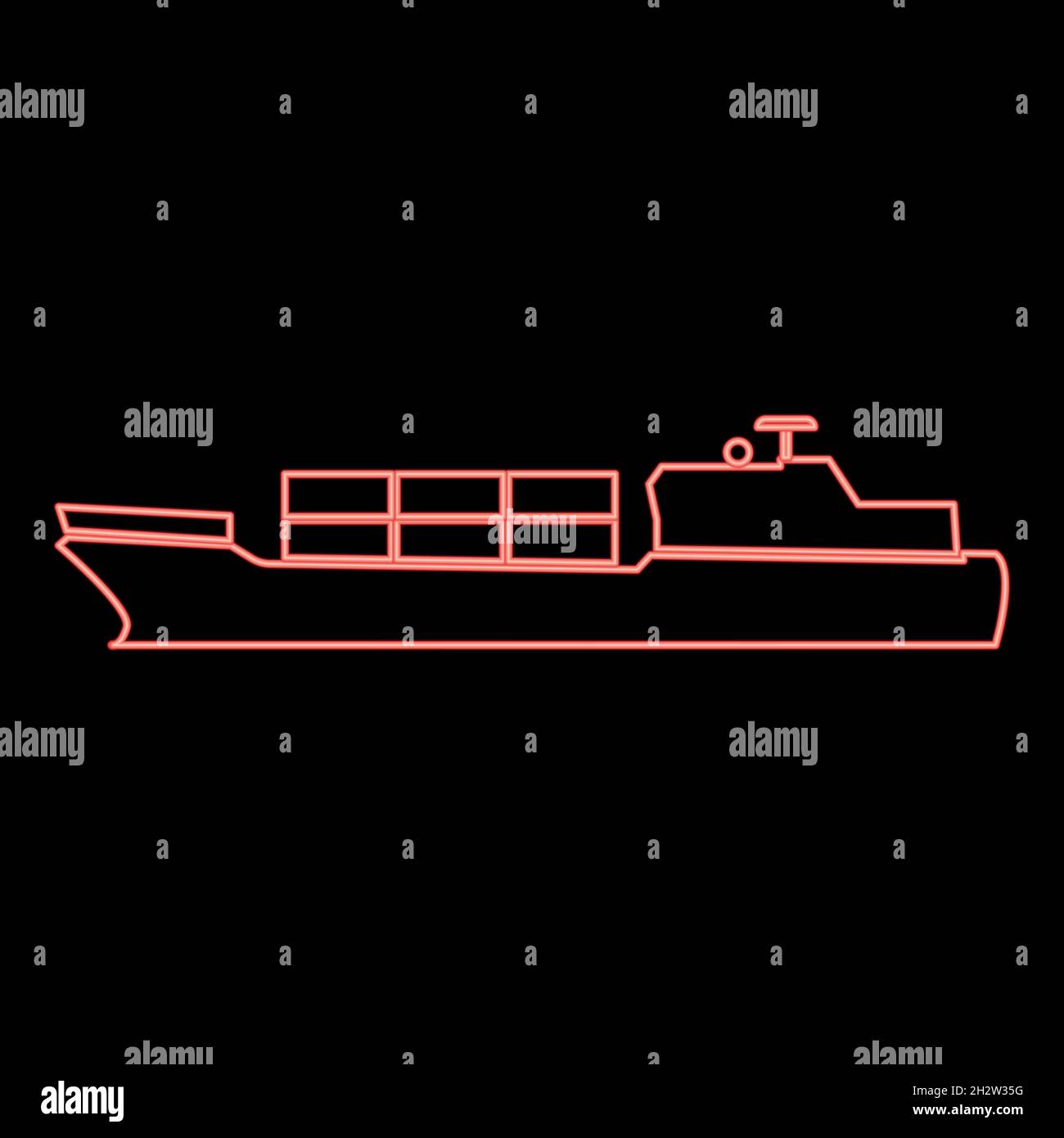 Neon merchant ship red color vector illustration flat style light image Stock Vector