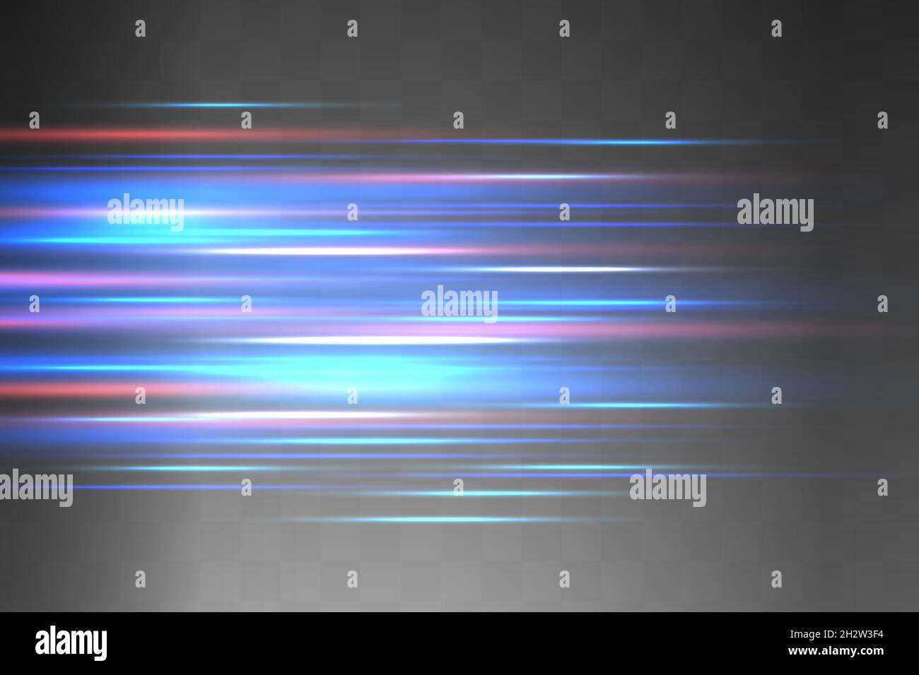 Abstract blue and red laser beam. Transparent isolated on black