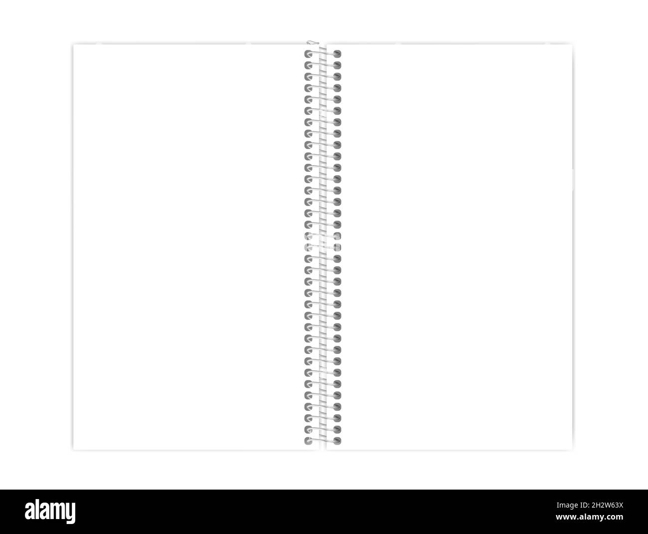 Open wire bound empty notebook isolated on white background template. Spiral coil spring blank notepad legal paper format. Vector mock-up Stock Vector