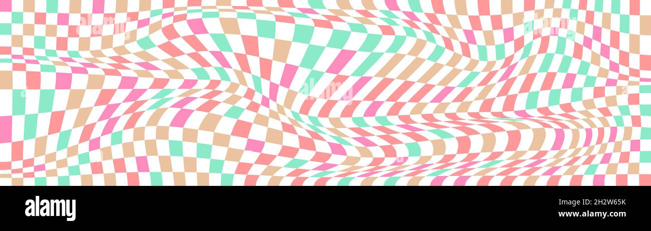 Checkered background with distorted squares. Abstract banner with ...