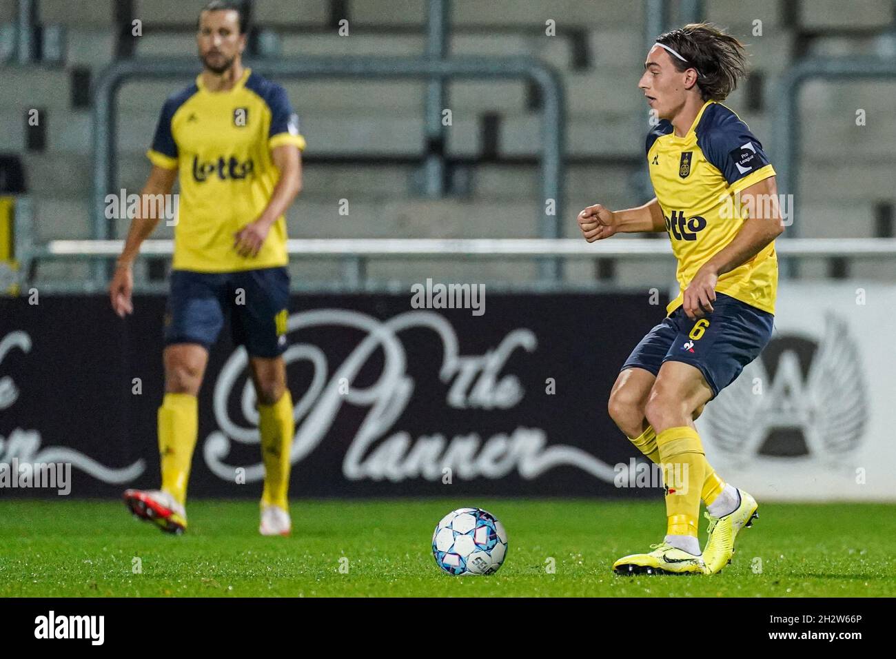 EUPEN, BELGIUM - OCTOBER 23: Casper Nielsen of Union SG runs with the ball  during the Jupiler Pro League match between KAS Eupen and Union  Saint-Gilloise at Kehrweg-Stadion on October 23, 2021