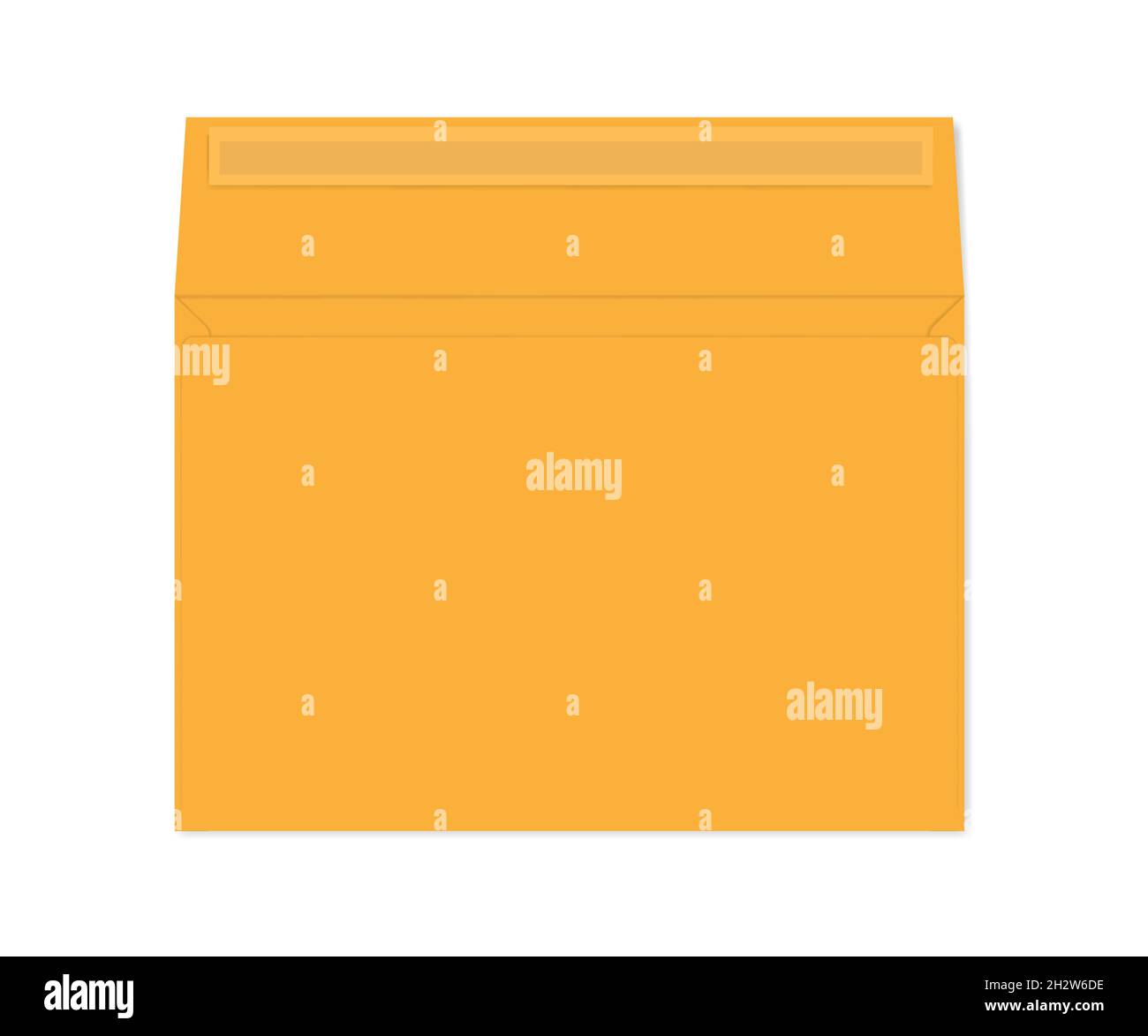 Open self seal orange paper envelope isolated on white background