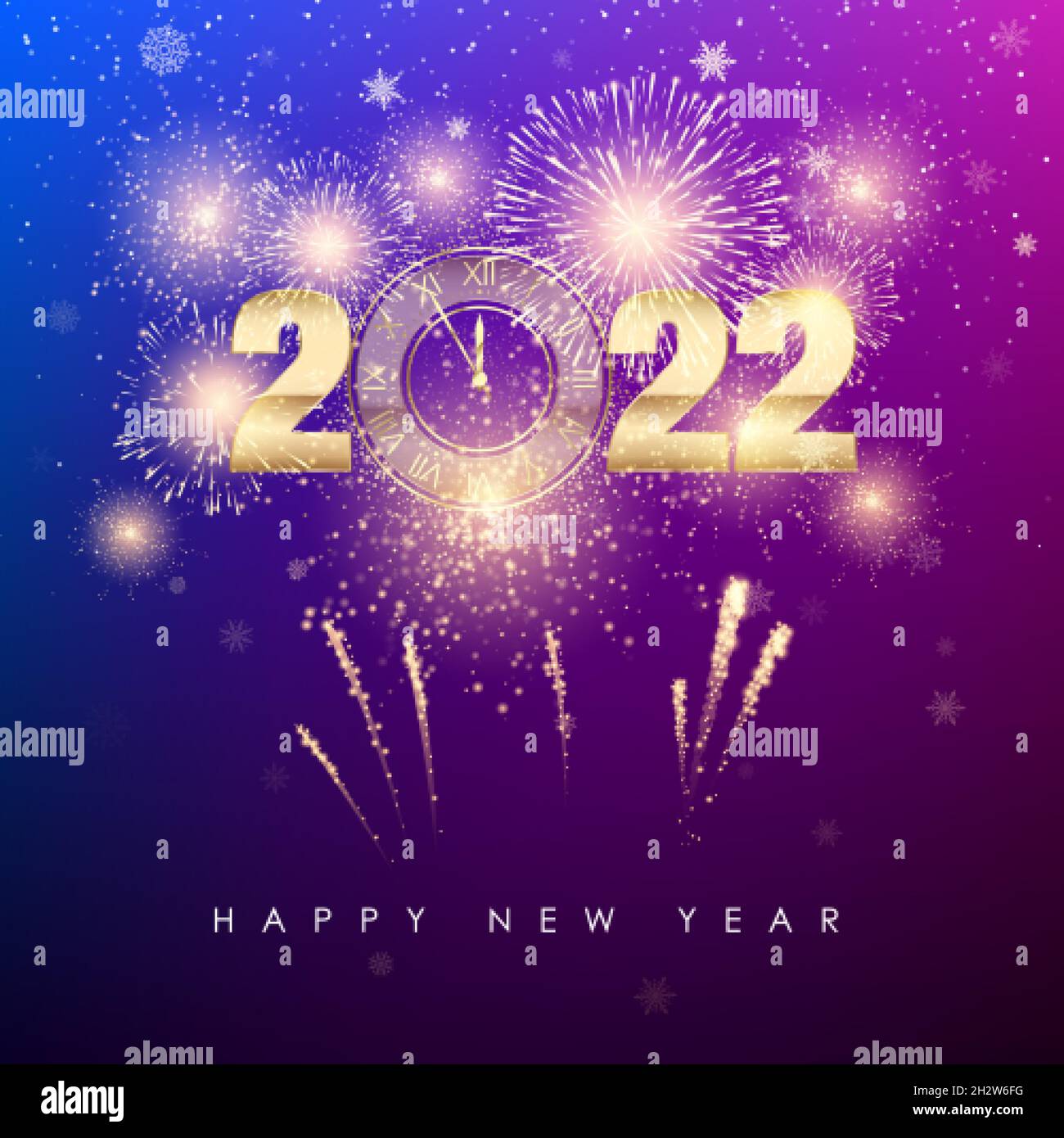 Happy New Year 2022 New Years banner with golden numbers firework and 