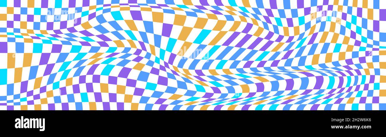 Checkered background with distorted squares. Abstract banner with ...