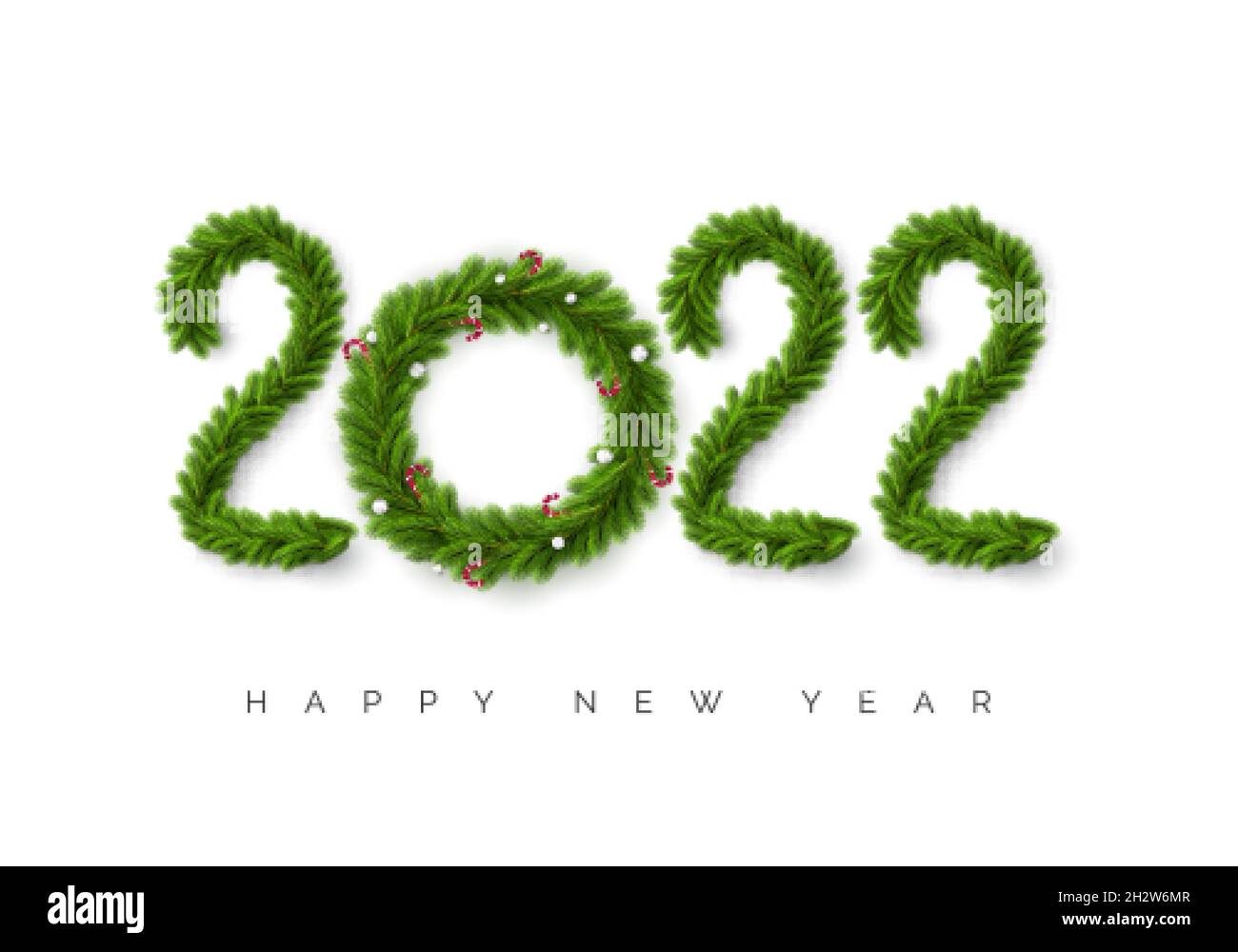 A Christmas Tree With The Numbers 2022 Numbers 2022 Of Christmas Tree Branches Isolated On White. Christmas Tree  Wreath Decorated With Christmas Balls And Candy Canes Instead Zero. Happy  Ne Stock Vector Image & Art - Alamy
