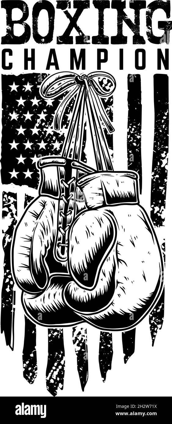 Boxing champion. Boxing gloves on american flag background. Design