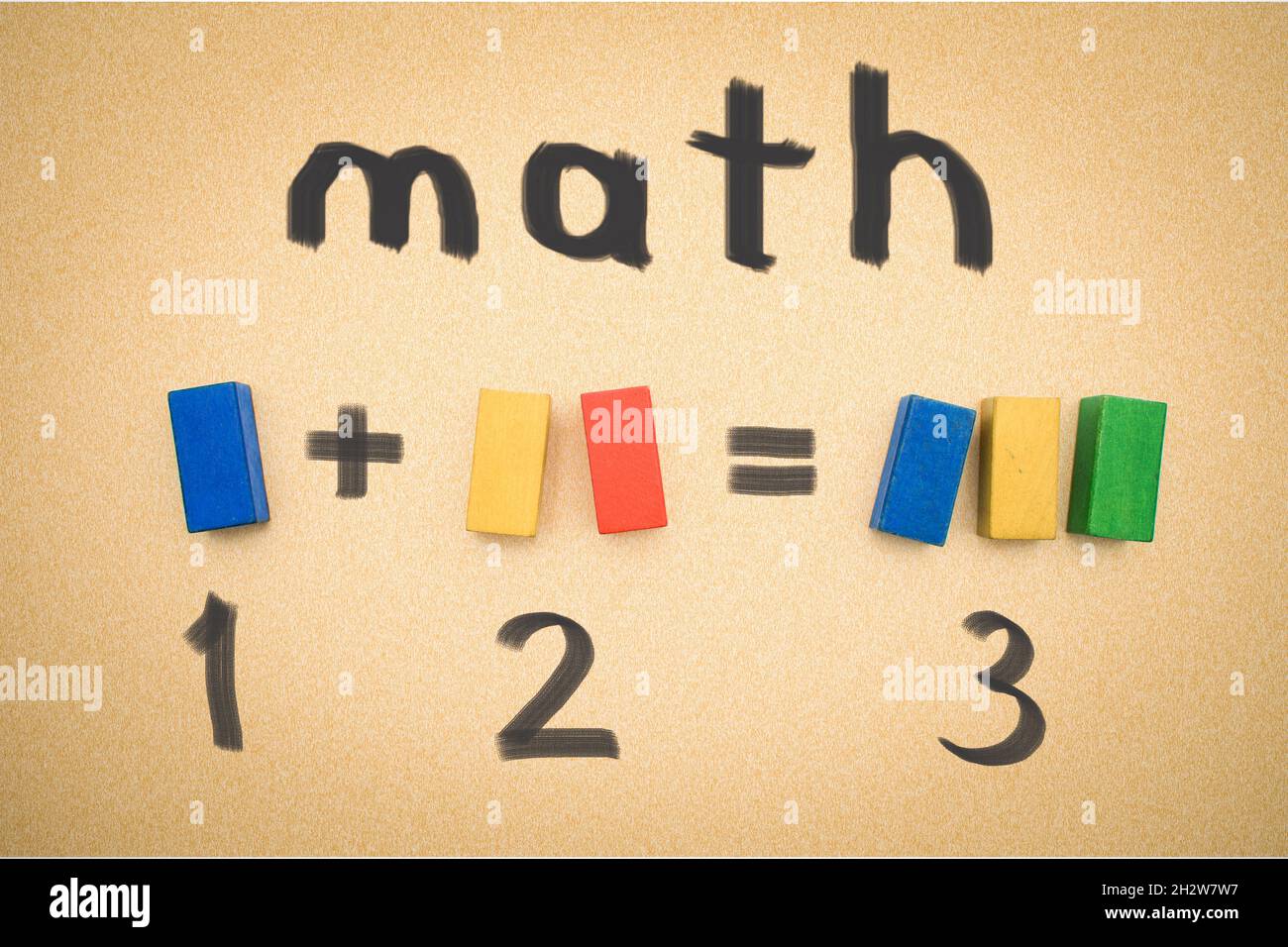simple math addition on aged paper for kids Stock Photo