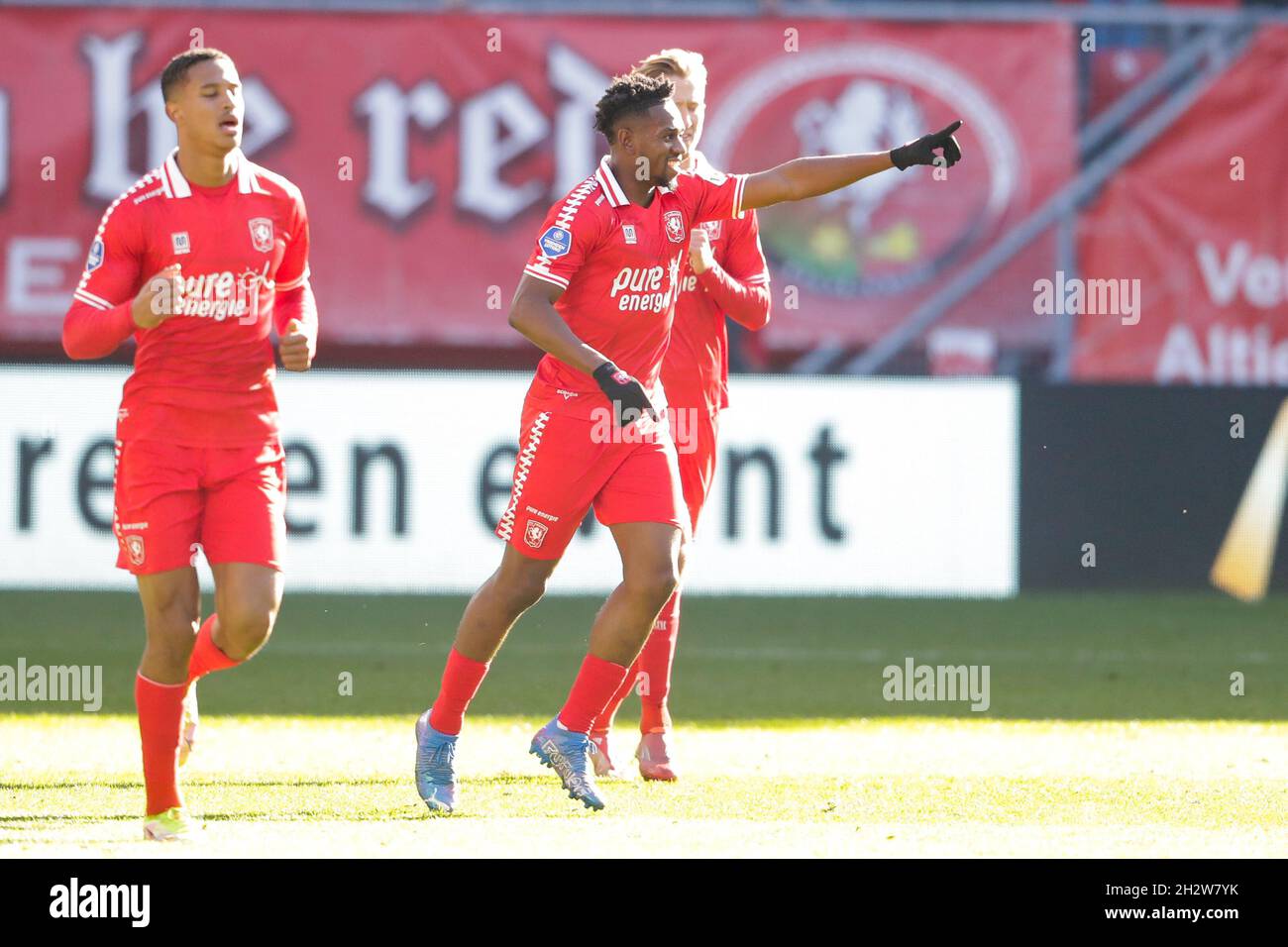 ENSCHEDE, NETHERLANDS - OCTOBER 24: Virgil Misidjan of FC Twente celebrates  after scoring his sides first goal during the Dutch Eredivisie match  between FC Twente and N.E.C. at De Grolsch Veste on