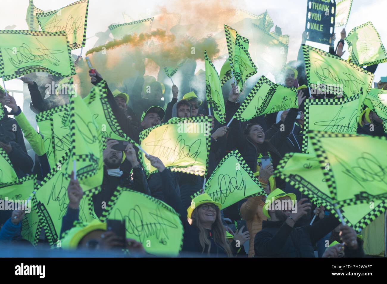 Misano Adriatico, Rimini, Emilia-Romagn, Italy. 24th Oct, 2021. MotoGP Motorcycle Racing, Gran Premio Nolan del Made in Italy, Race day; Valentono rossi supporters with signed flags Credit: Action Plus Sports/Alamy Live News Stock Photo