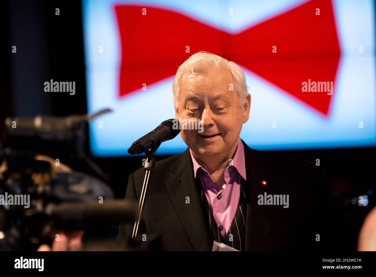 Fanous Russian actor, artistic director Oleg Pavlovich Tabakov opens the theater season of the Chekhov Moscow Art Theater in the year of his 80th anniversary in  Moscow, Russia Stock Photo