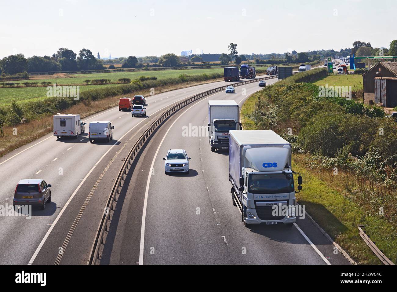 Traffic moving on the A1 duel carriageway near Cromwell, Nottinghamshire, England, UK Stock Photo