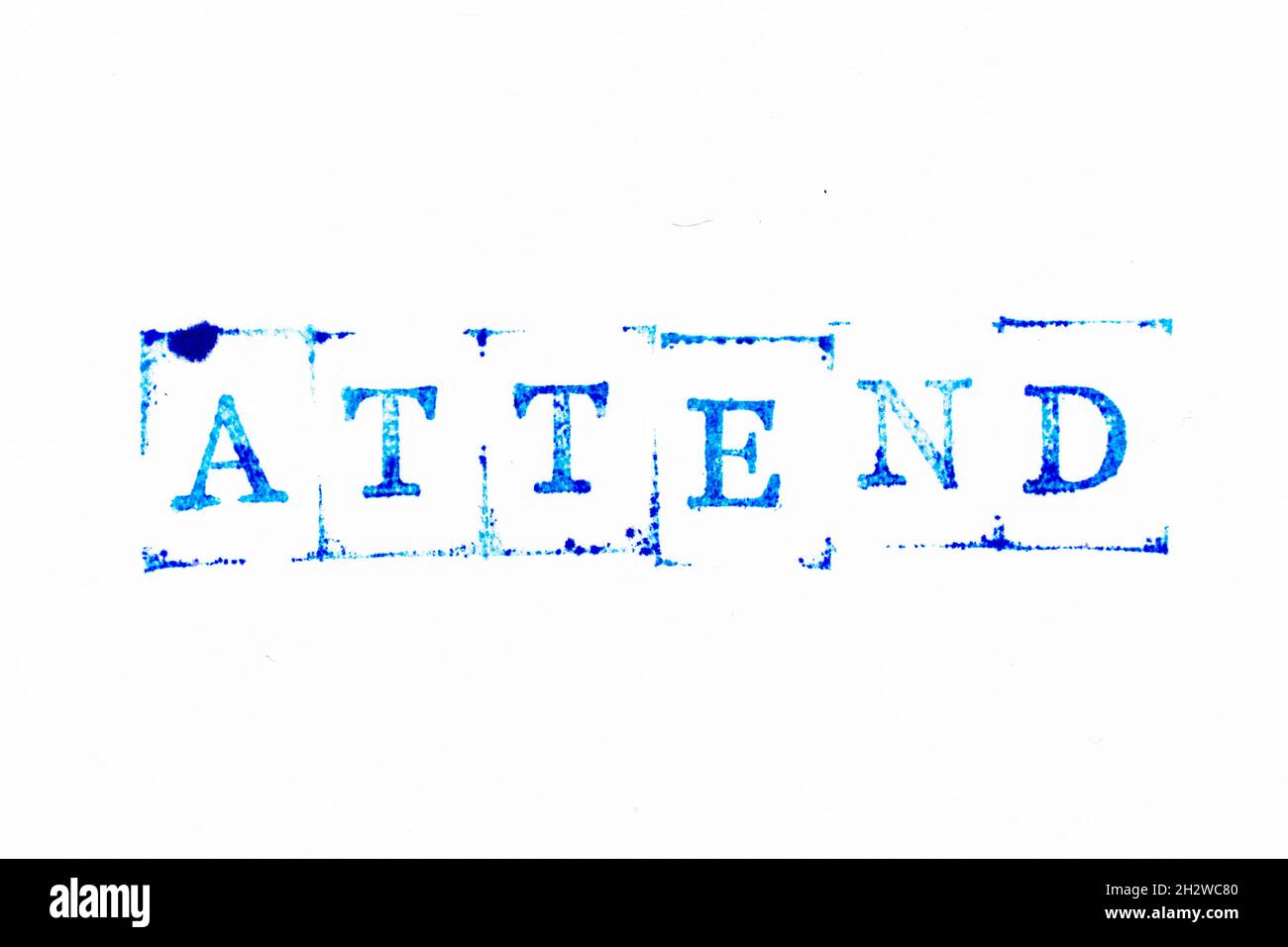 Blue color ink rubber stamp in word attend on white paper background ...