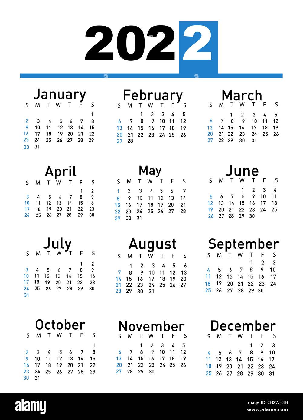 Calendar for 2022 vector illustration Stock Vector Image & Art - Alamy