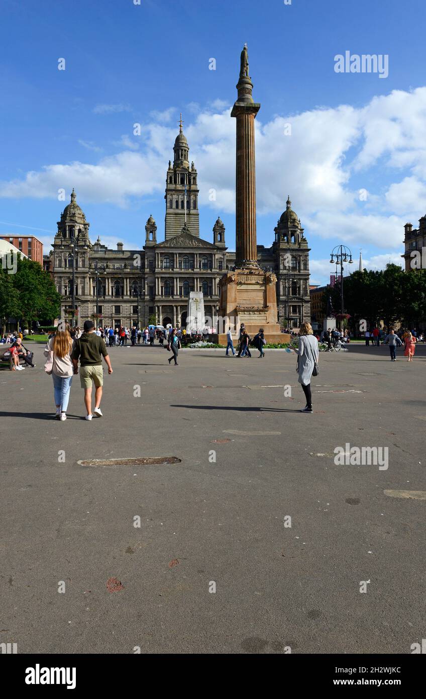George square, Glasgow, Scotland on a sunny day in mid-September. Stock Photo