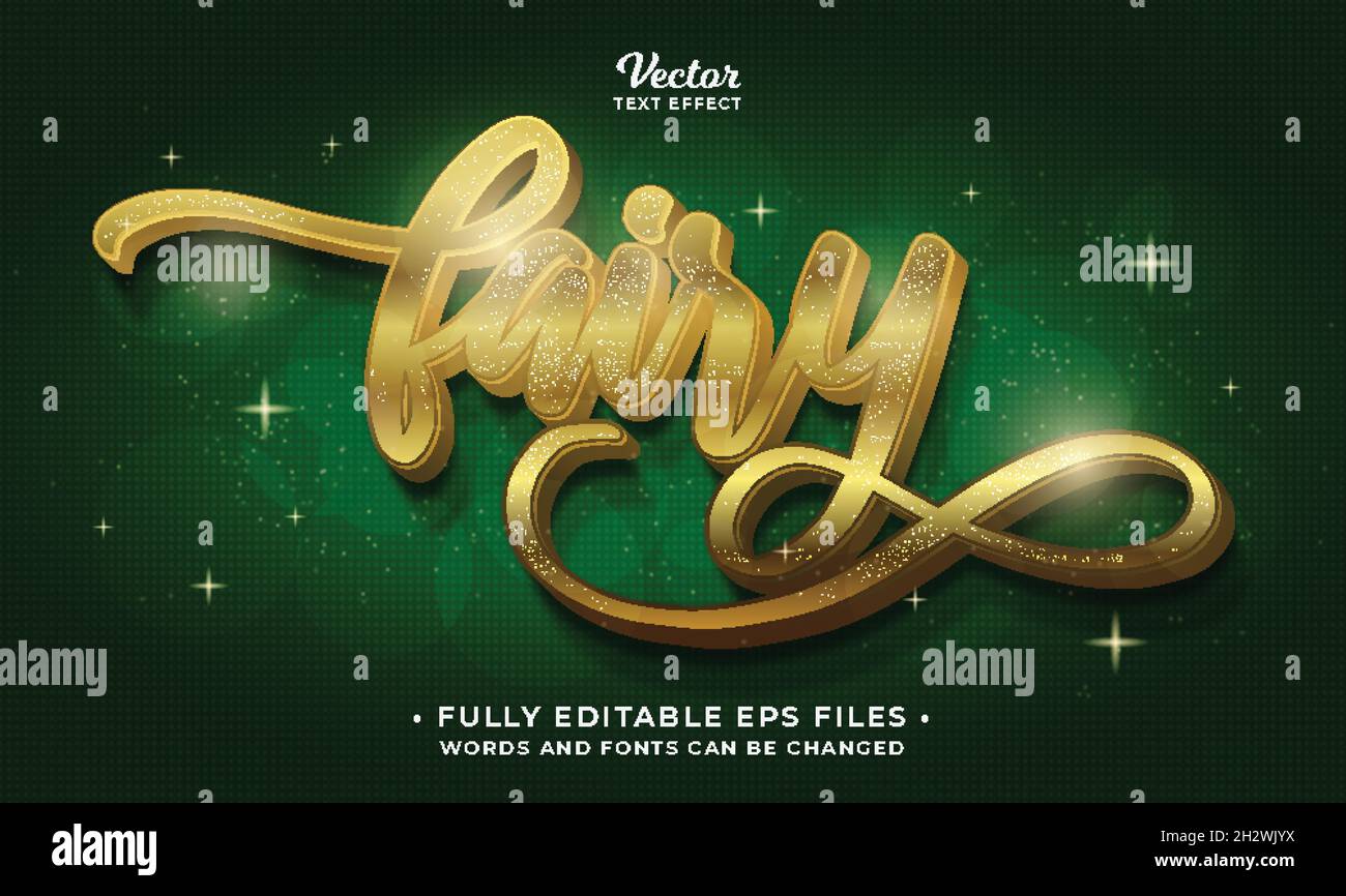 magical fairy with golden glittering texture text effect editable vector image Stock Vector