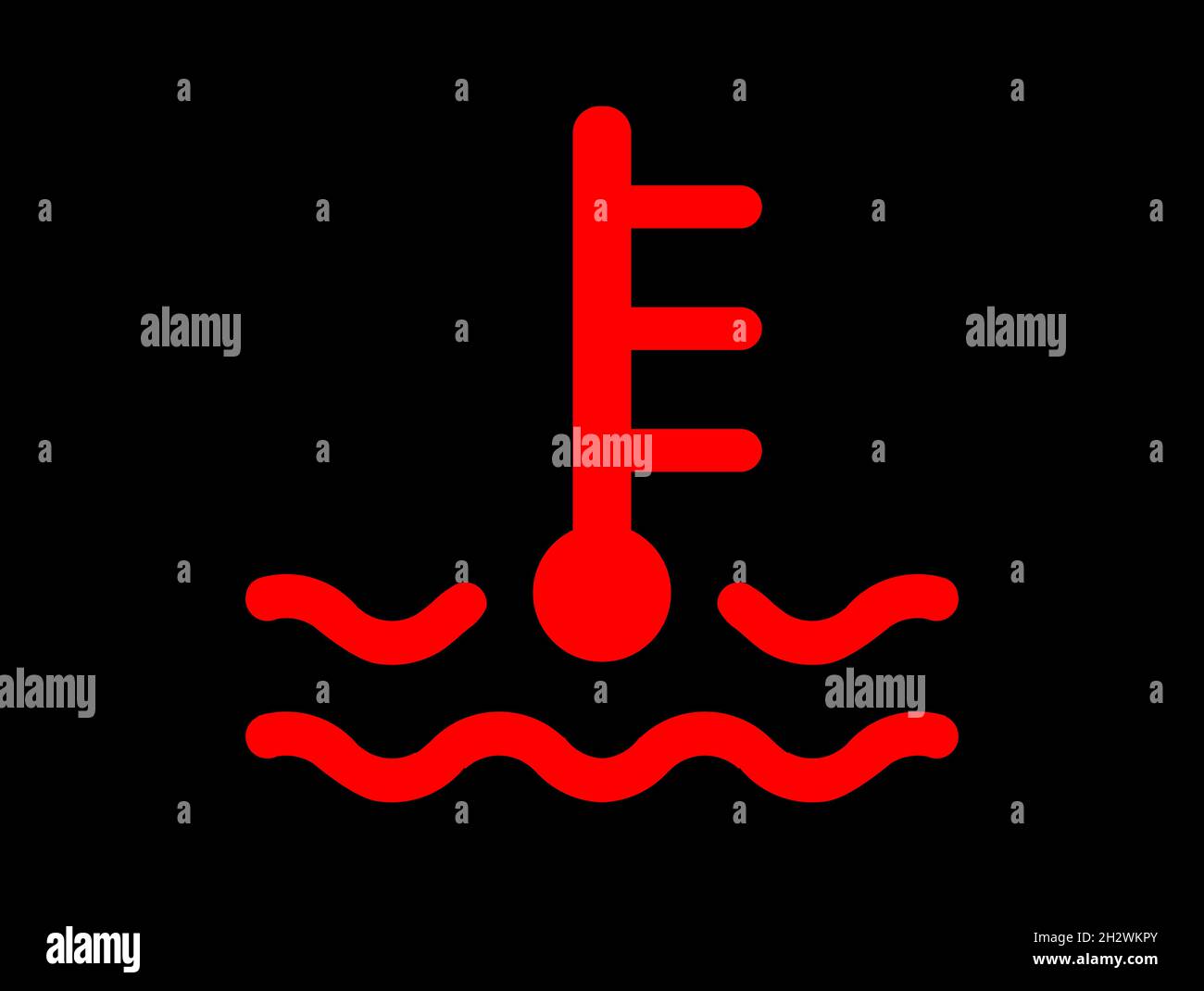 Dashboard large red water temperature warning light over a black background Stock Photo Alamy