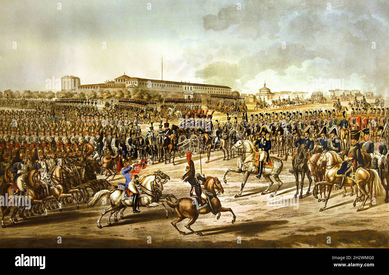 Cavalry of the Italian army 1805-1814 ( painter A. Adam ) Napoleon, Napoleon Bonaparte, (1769–1821), Napoleon I, French Emperor,  France. Stock Photo