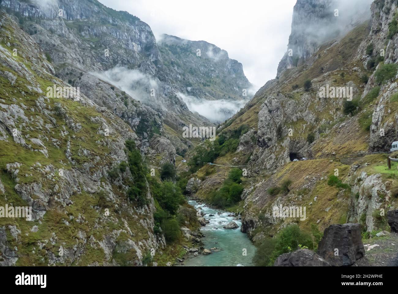 Asturias in Spain: The Ruta de Cares and the Rio Cares gorge. Stock Photo