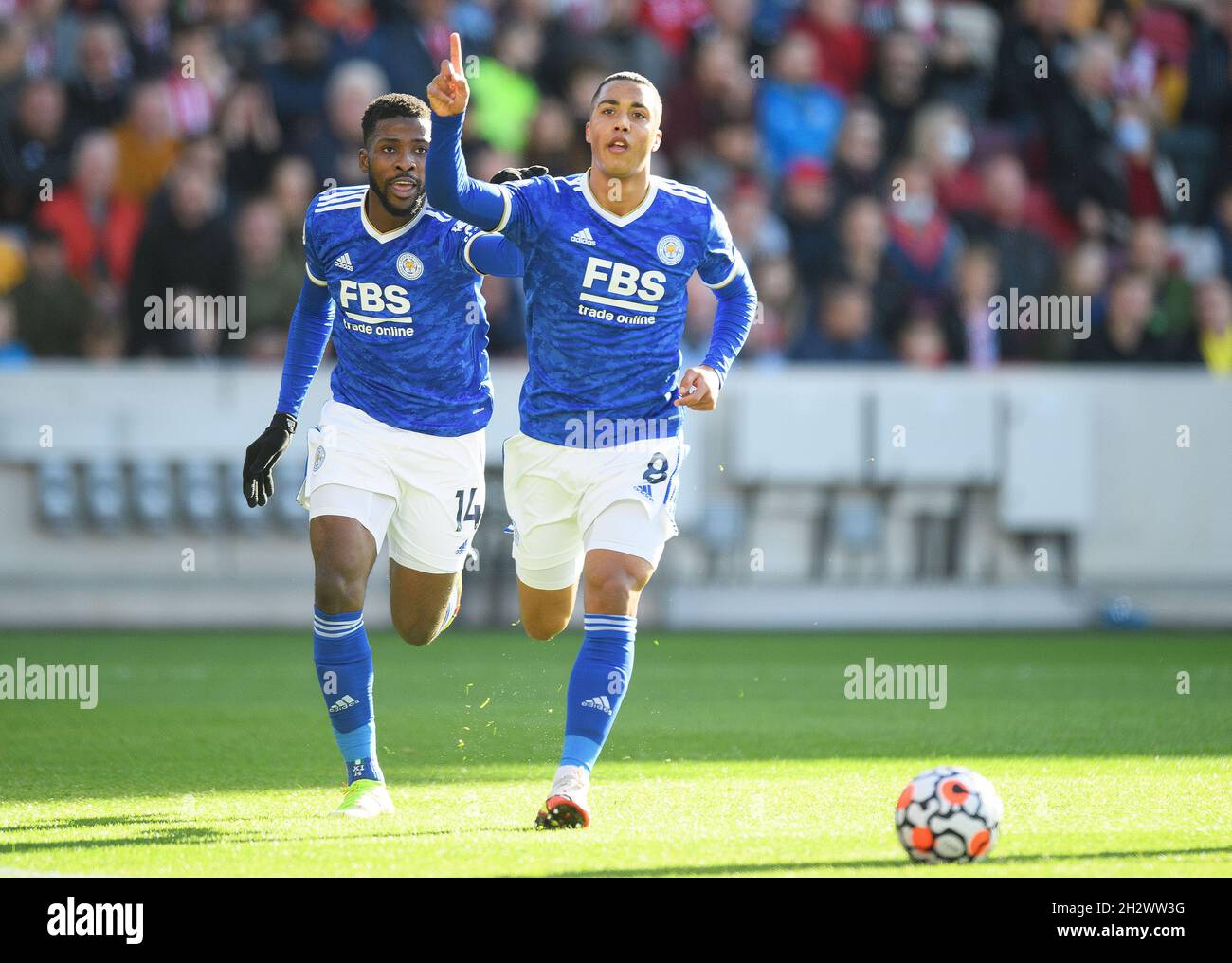 London, UK. 24th Oct, 2021. 24 October 2021 - Brentford v Leicester City - Premier League - Brentford Community Stadium Leicester City's Youri Tielemans celebrates scoring at the Brentford Comminity Stadium. Picture Credit : Credit: Mark Pain/Alamy Live News Stock Photo