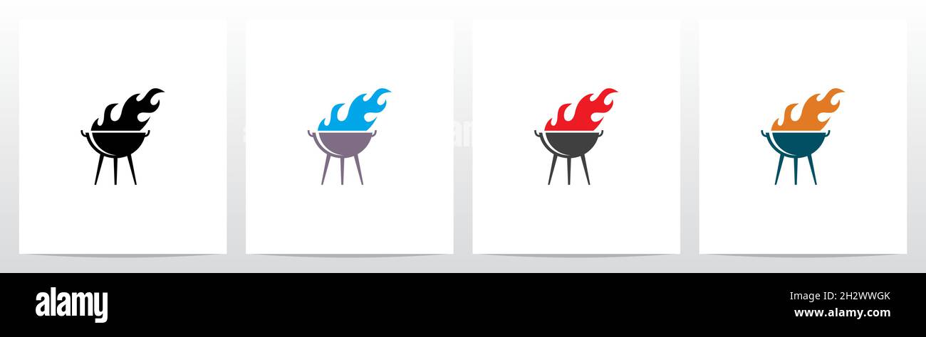 Grill On Fire Logo Design Stock Vector