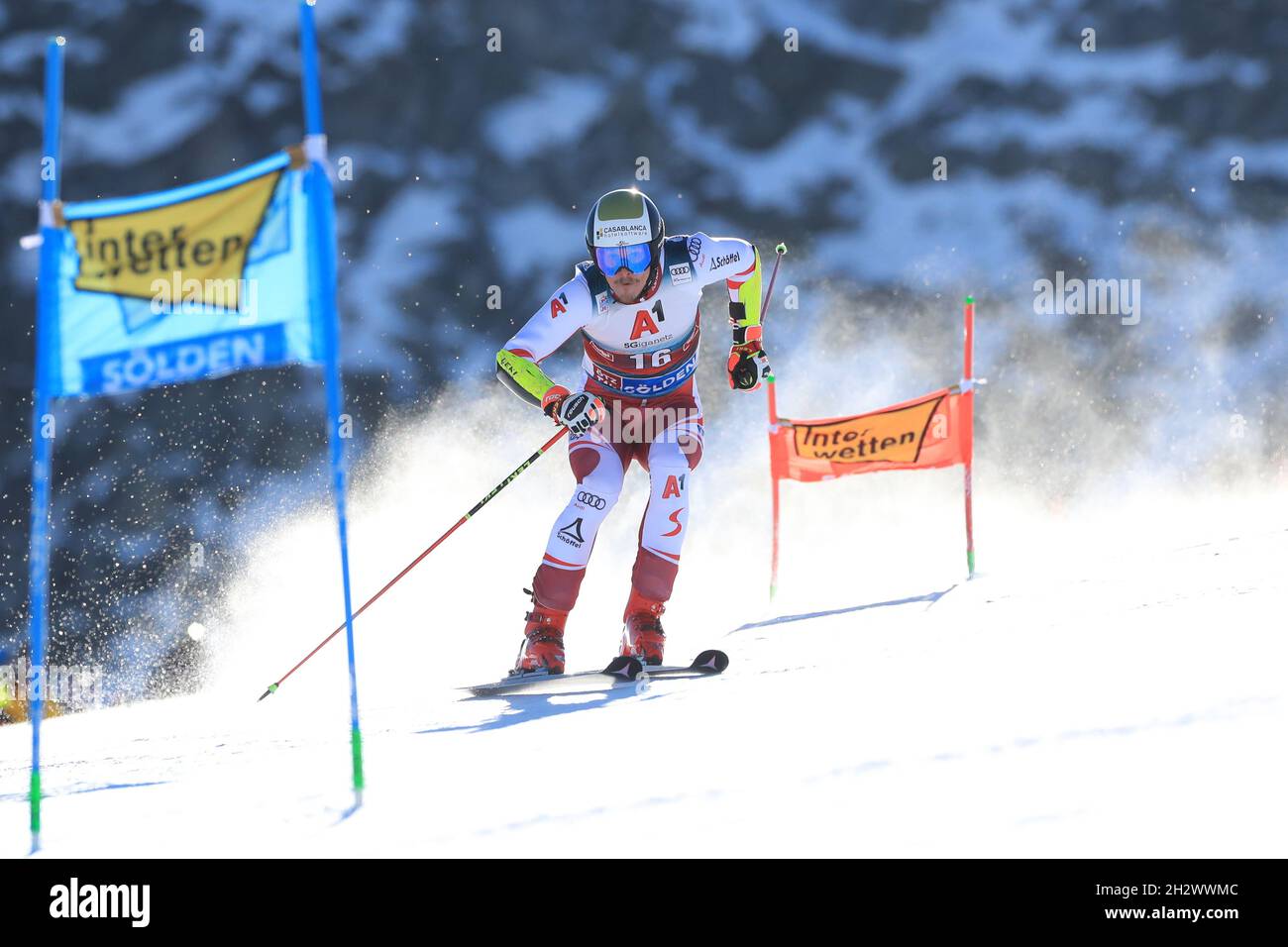Solden, Austria. 24th Oct, 2021. Alpine Ski World Cup 2021-2022: 1st Men Giant Slalom, opening race as part of the Alpine Ski World Cup in Solden on October 24, 2021; Manuel Feller (AUT) in action. (Photo by Pierre Teyssot/ESPA-Images) Credit: European Sports Photo Agency/Alamy Live News Stock Photo