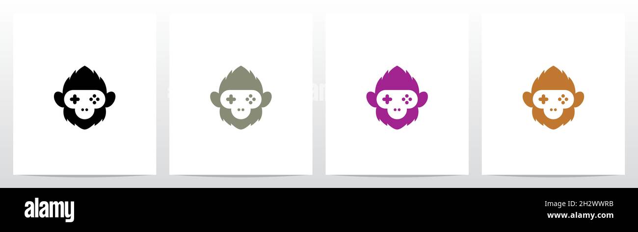 Monkey Face Game Pad Logo Design Stock Vector