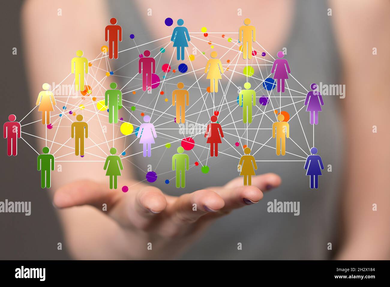 A male's hand pointing to illustrated people network structure HR ...