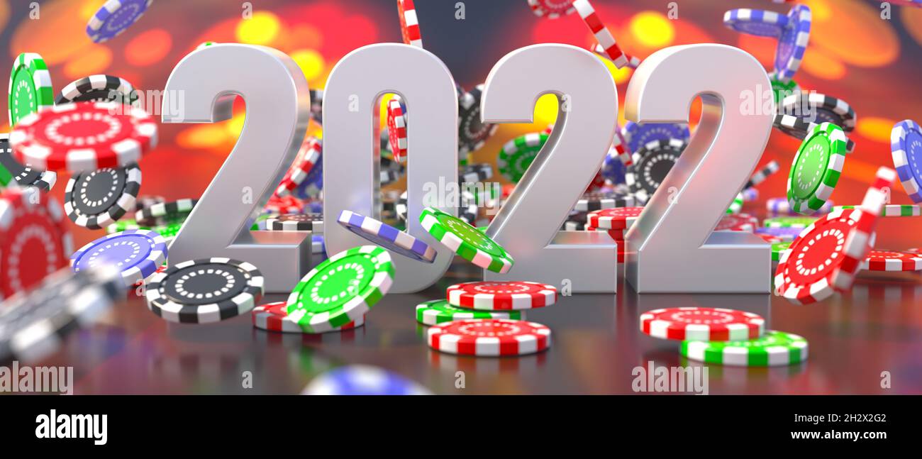 2022 new year celebration, casino poker chips falling background ...