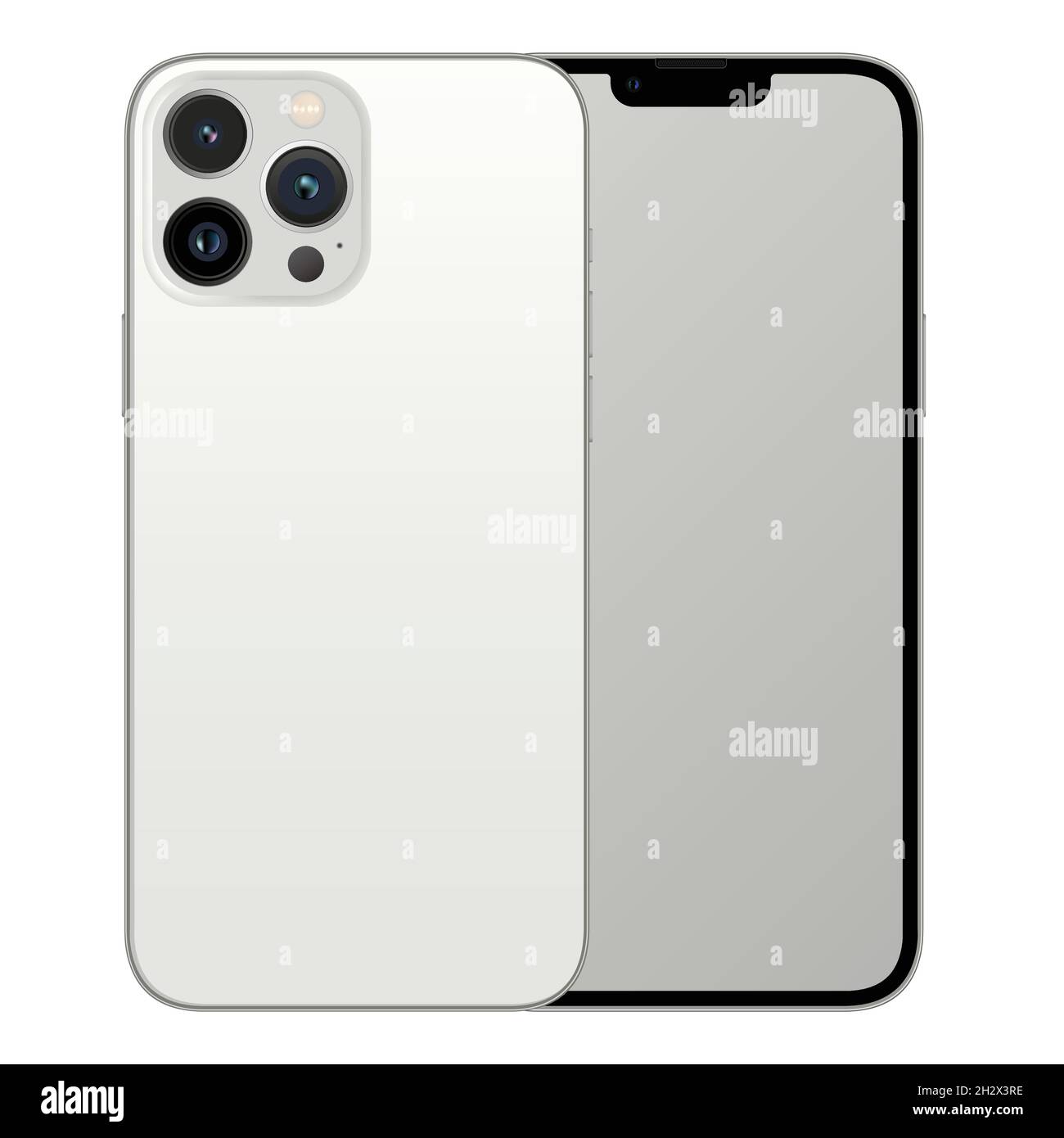 New model iphone 13 pro max silver, front and back design smartphone, flat design mobile phone vector stock illustration Stock Vector