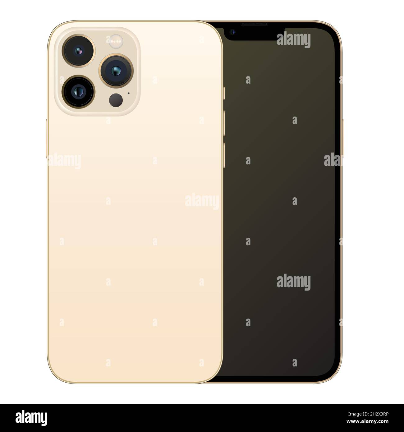 New model iphone 13 pro max gold, front and back design smartphone, flat design mobile phone vector stock illustration Stock Vector
