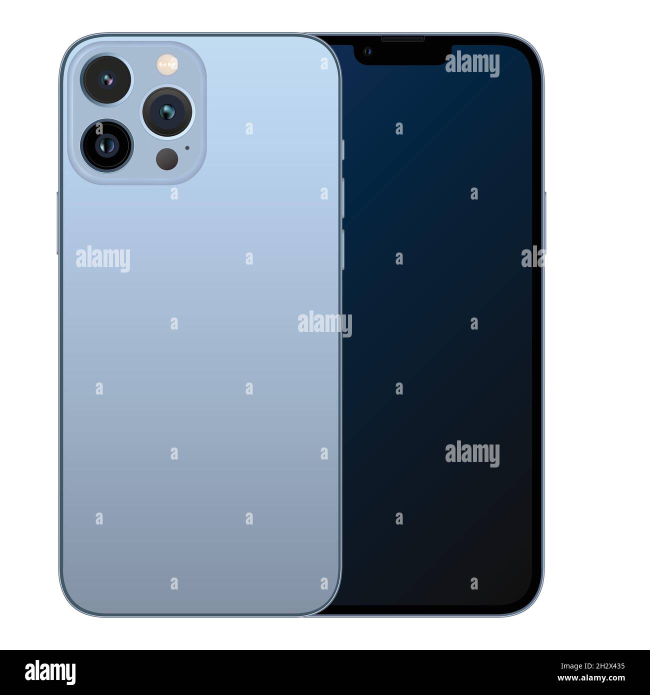 New model iphone 13 pro max sierra blue, front and back design smartphone, flat design mobile phone vector stock illustration Stock Vector