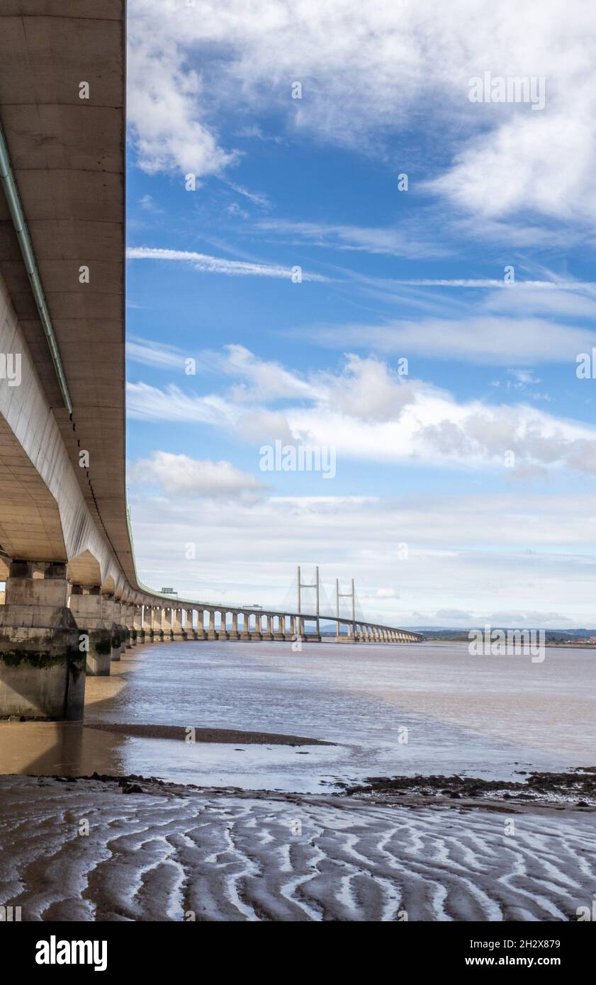 The Prince of Wales Bridge or Second Severn Crossing carrying road traffic on the M4 motorway between Wales and West Country near Bristol in the UK Stock Photo