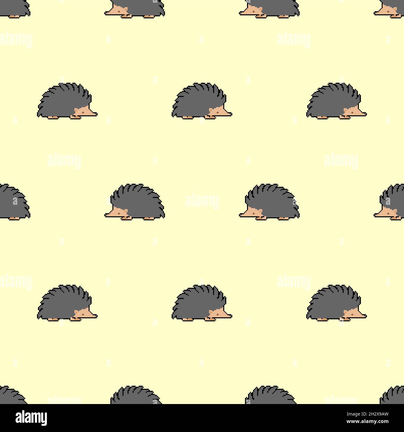 Hedgehog pixel art pattern seamless. pixelated small animal with needles on its body background. 8 bit texture Stock Vector