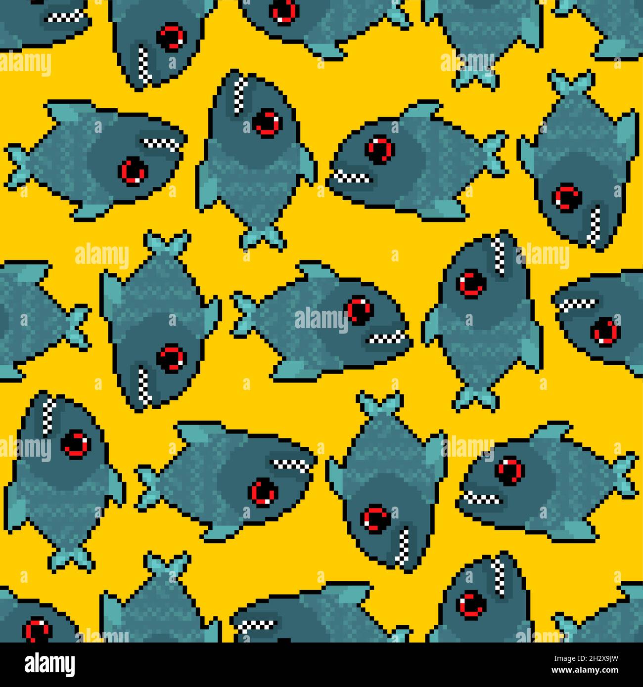 Piranha pixel art pattern seamless. freshwater fish pixelated