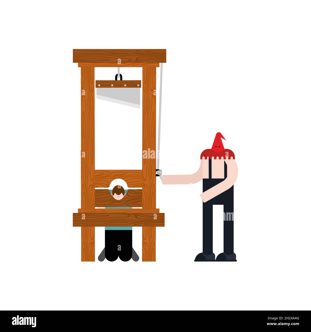 Guillotine and executioner. instrument of death penalty. vector illustration Stock Vector